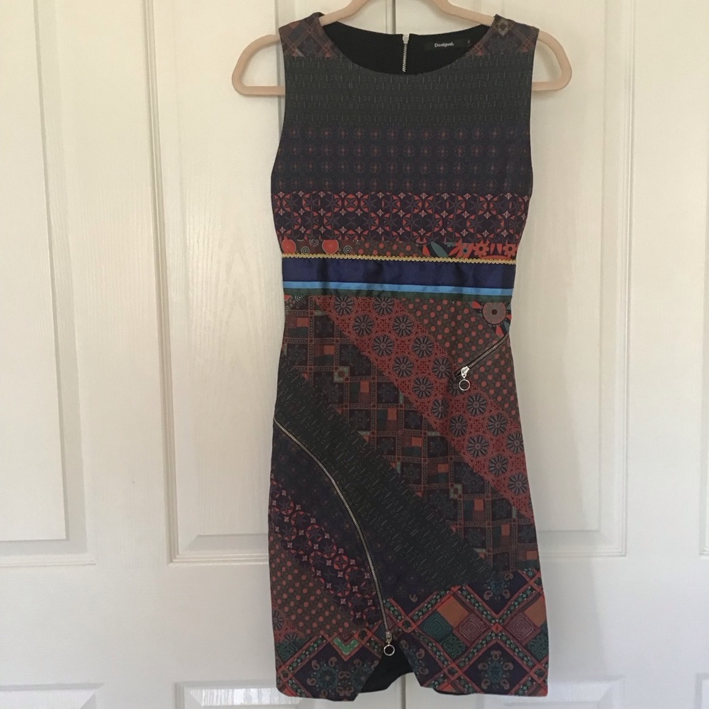 Desigual multi print patchwork pencil dress S